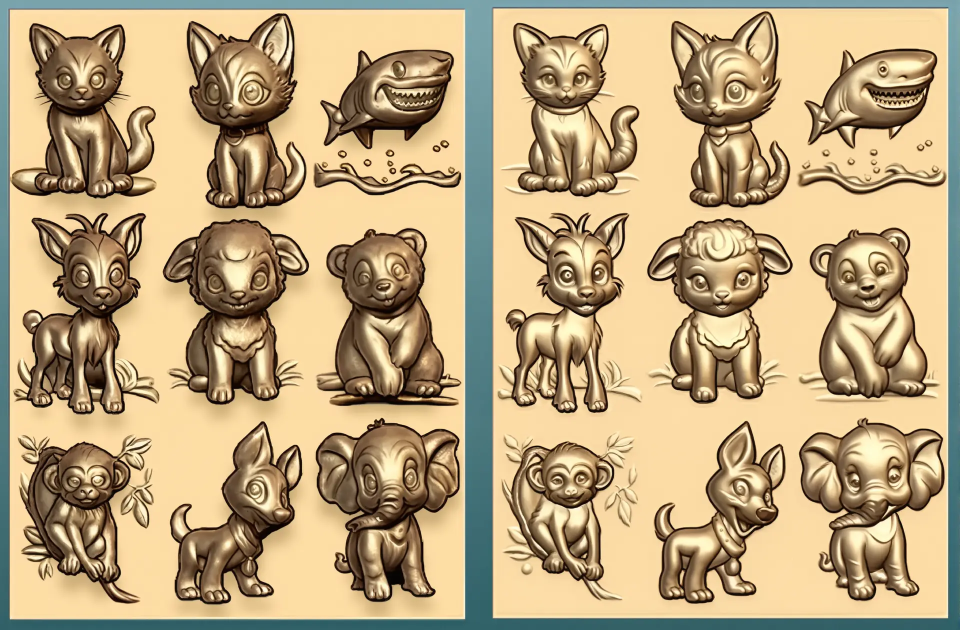 深浮雕动物对比